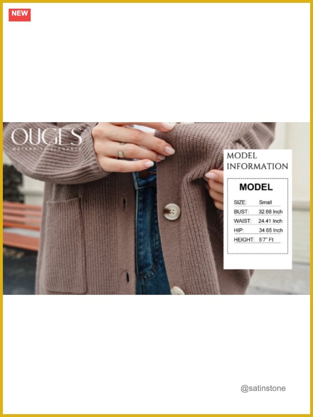 Women's Wool Blend Chunky Knit Cardigan, V-Neck Button Front with Pockets - Picture 6 of 6